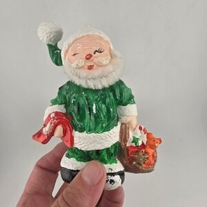 Vintage Green Santa Ornament Toy Sack Presents Holiday Decoration Xmas Decor